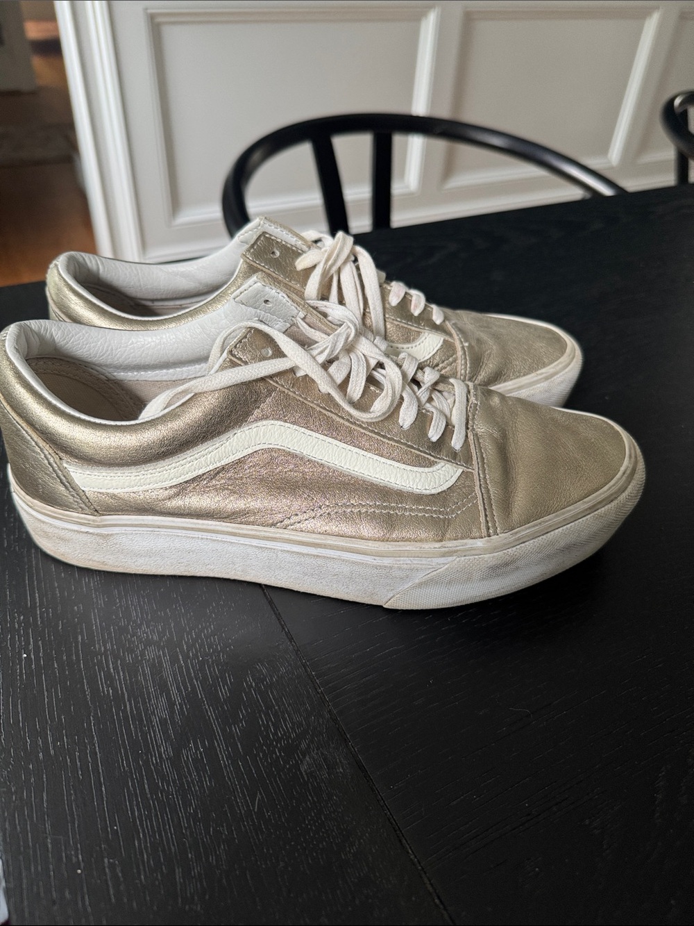 Vans Women’s Old Skool Metallic Gold and White Low-Top Sneakers